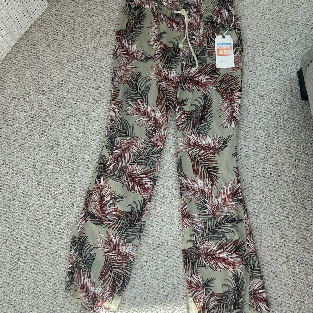 Tropical Print Drawstring Pants